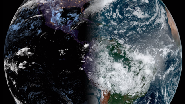 Screenshot of GOES East observing the Vernal Equinox as the seasons shift.