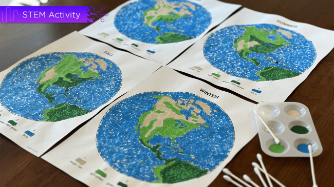 Create Earth's changing greenery with paint dots, representing JPSS satellite observations of North America during each season.