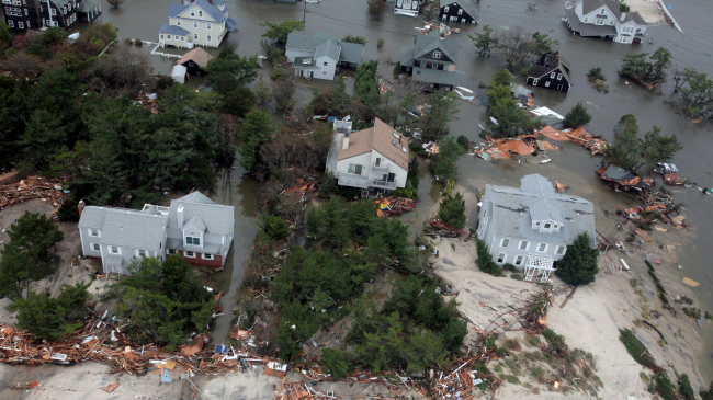 An overflight shows some of the damage that Hurricane Sandy caused when it hit the east coast at the end of October, 2012.