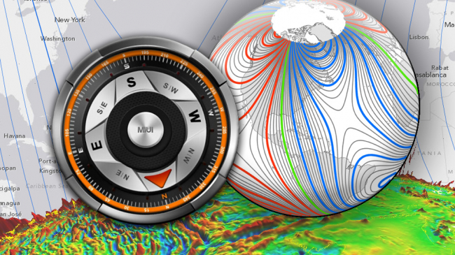 The WMM is a large-scale representation of Earth’s magnetic field. The blue and red lines indicate the positive and negative difference between where a compass points the compass direction and geographic North. Green lines indicate zero degrees of declination.