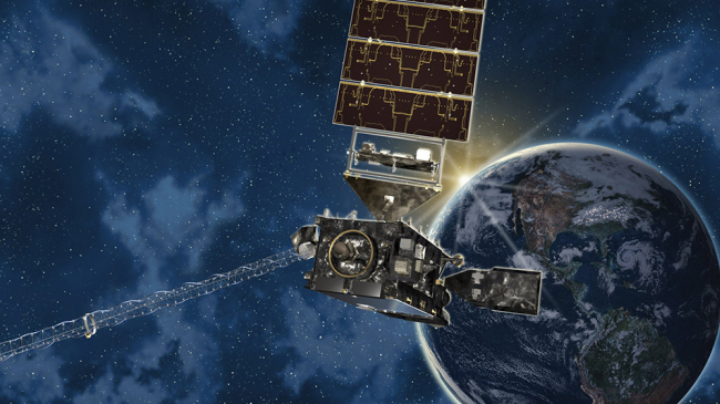 An artist's rendering of the GOES-S satellite. 