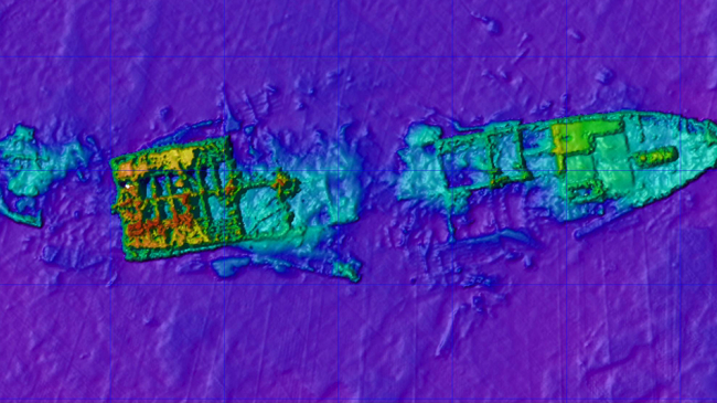 This is what hydrography looks like: Multibeam survey image of a sunken ship, the Atlas.