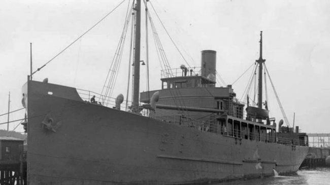 The USS Muskeget, formerly the USS YAG-9, at the Brooklyn Navy Yard in March 1942, six months before it was sunk by a German submarine in the North Atlantic during World War II.