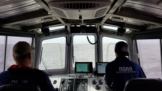 A NOAA navigation response team from New London, CT, surveys the Port of Morehead City, NC, after Hurricane Florence. Photo taken September 19, 2018. 