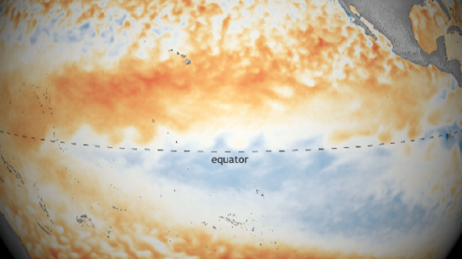 Ocean surface temperatures in April 2018 compared to the 1981-2010 average. 