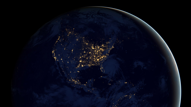 A composite satellite image of the Earth at night.