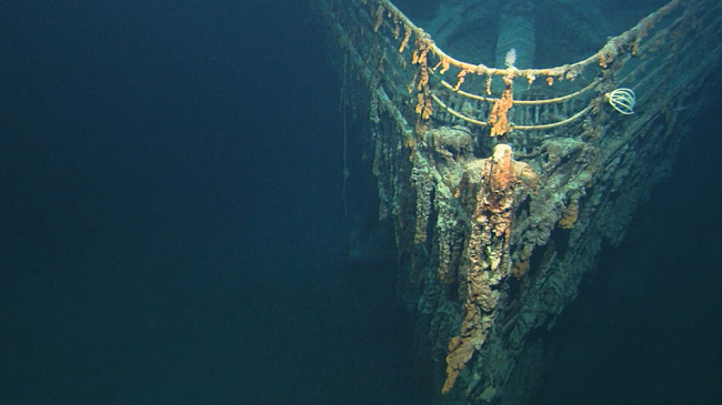NOAA ROV explores the Titanic in a scene from the Shipwrecked! Ocean Today Every Full Moon video series. 