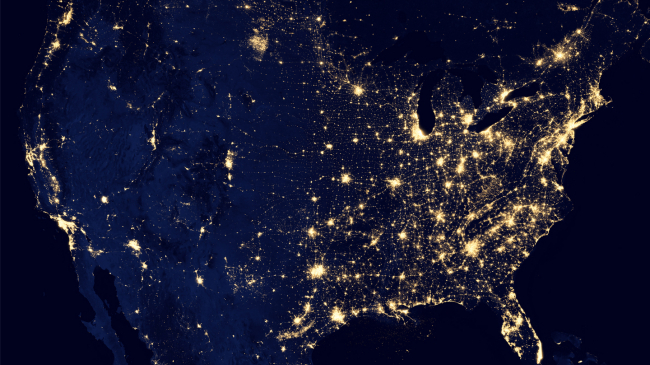 NASA/NOAA satellite view of the United States at night. 2015 image.