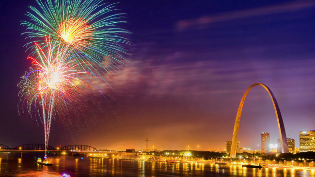 The St. Louis area will be wet from weekend rains, but they should taper off in the early evening in time for the fireworks. Cincinnati, however, might not be so lucky. Be sure to check your local forecast at www.weather.gov before you make your plans.
