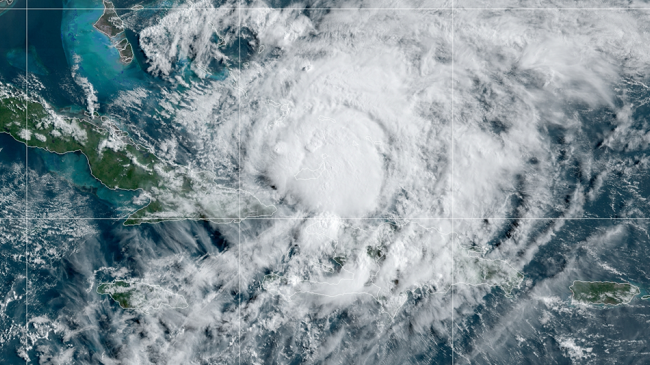 A NOAA GOES-East satellite image of Hurricane Isaias in the Atlantic, captured on July 31, 2020.