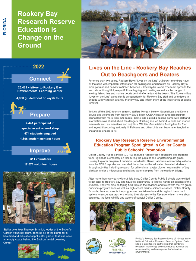 Thumbnail of a PDF titled, "Rookery Bay Research Reserve Education is Change on the Ground."