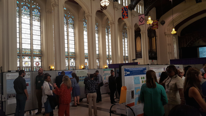 Students participate in the poster session at the 8th Biennial Education and Science Forum, hosted by NOAA CREST at the City College of New York.