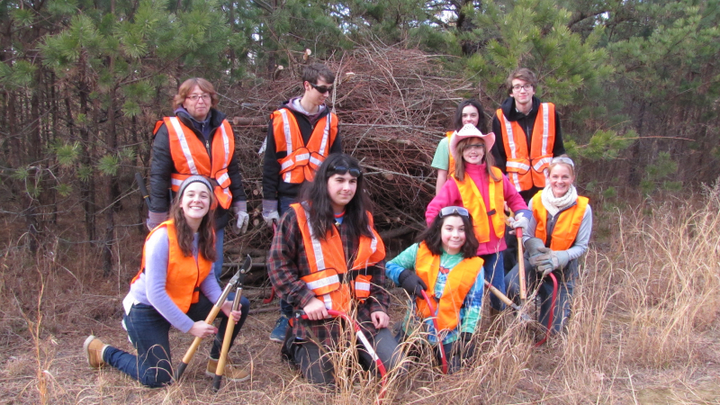 Every month the Narragansett Bay National Estuarine Research Reserve hosts several groups of elementary- through high school-aged homeschooled students who help with restoration projects, including removing invasive trees. 