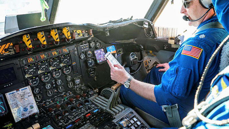 The NOAA Pilot readies the WD-P3 Orion aircraft for another stop on the Caribbean Hurricane Awareness Tour.  Based at NOAA’s Aircraft Operations Center in Lakeland, Fla., the plane flies both research and operational missions into the heart of the tropical cyclone. April 11, 2019.