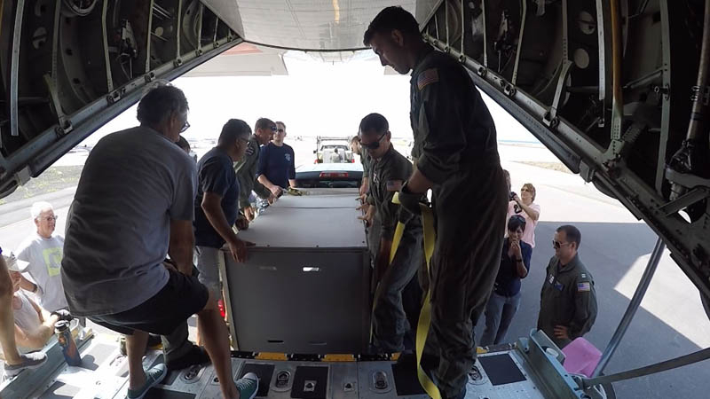 The U.S. Coast Guard used a C130 aircraft to fly crates carrying the seals from the rehabilitation center to Oahu on April 14.