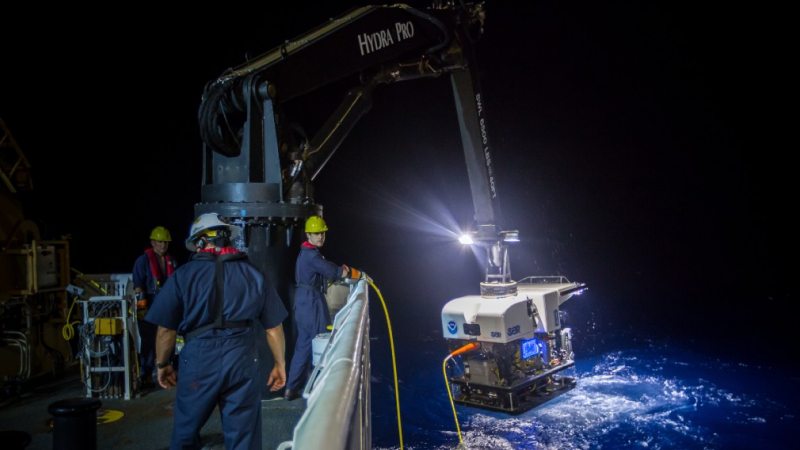 Two new ships to be built for NOAA will greatly enhance the agency’s ocean exploration and scientific research capabilities. In this photo, a remotely operated vehicle is brought aboard NOAA Ship Okeanos Explorer.
