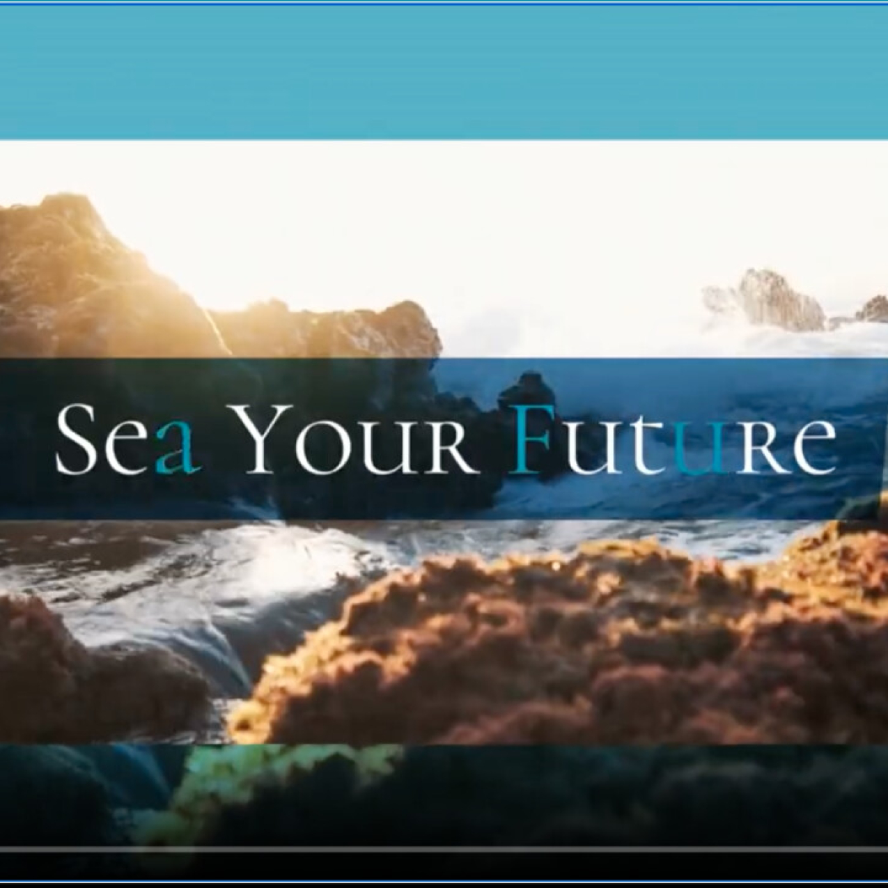 A screenshot of a video clip with a rocky intertidal ocean background. Text: Sea Your Future, with NOAA and NOAA Sanctuaries logos in the bottom right corner of the image.