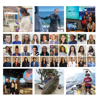 A cover page featuring photos of each scholar's headshot and pictures of scholars doing field and lab work. Text read: NOAA EDUCATIONAL PARTNERSHIP PROGRAM WITH MINORITY SERVING INSTITUTIONS. Virtual Education and Science Symposium  EPP/MSI Undergraduate Scholars 2021 & 2022 Classes August 1-4, 2022