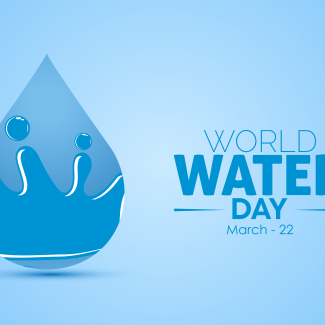 A drop of water with text to the left that says "World Water Day March 22"