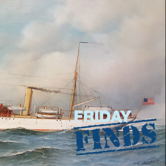 A painting of the U.S. Coast and Geodetic Survey ship Pathfinder on the water.