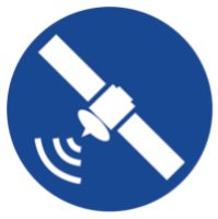 icon of a blue circle with white satellite