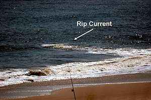 How to identify a rip current: Look for a channel of churning, choppy water.