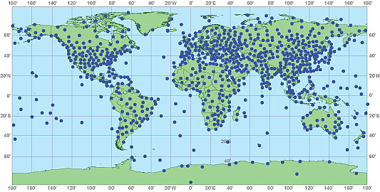 Map of locations of radiosonde observations worldwide