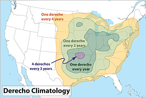 Odds of the occurrence of derechos in the U.S.