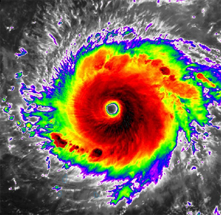 An infrared satellite image of Hurricane Irma, September 12, 2017.