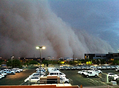 Wall of dust approaching the NWS Forecast Office in Phoenix July 5, 2011