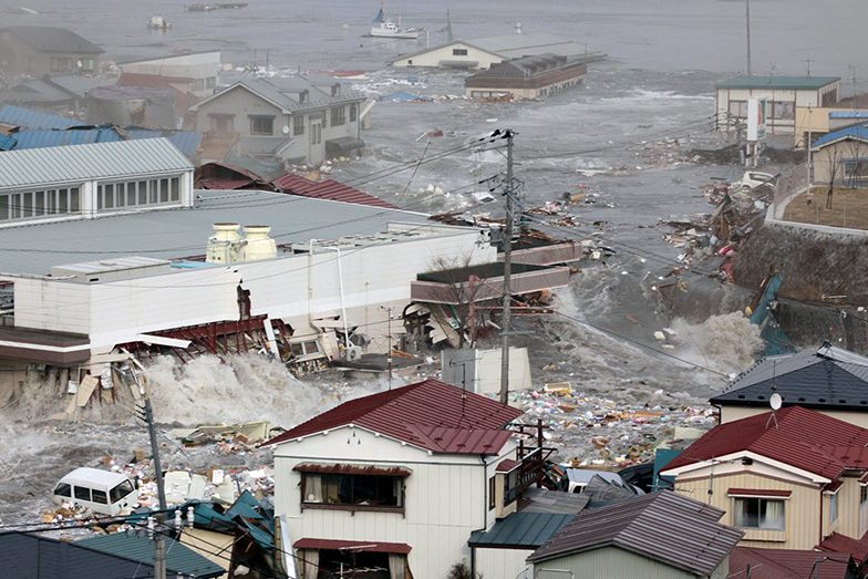 Tsunami inundating Yamada, Japan, in 2011. Source: Earthquake Memorial Museum; Yamada, Japan