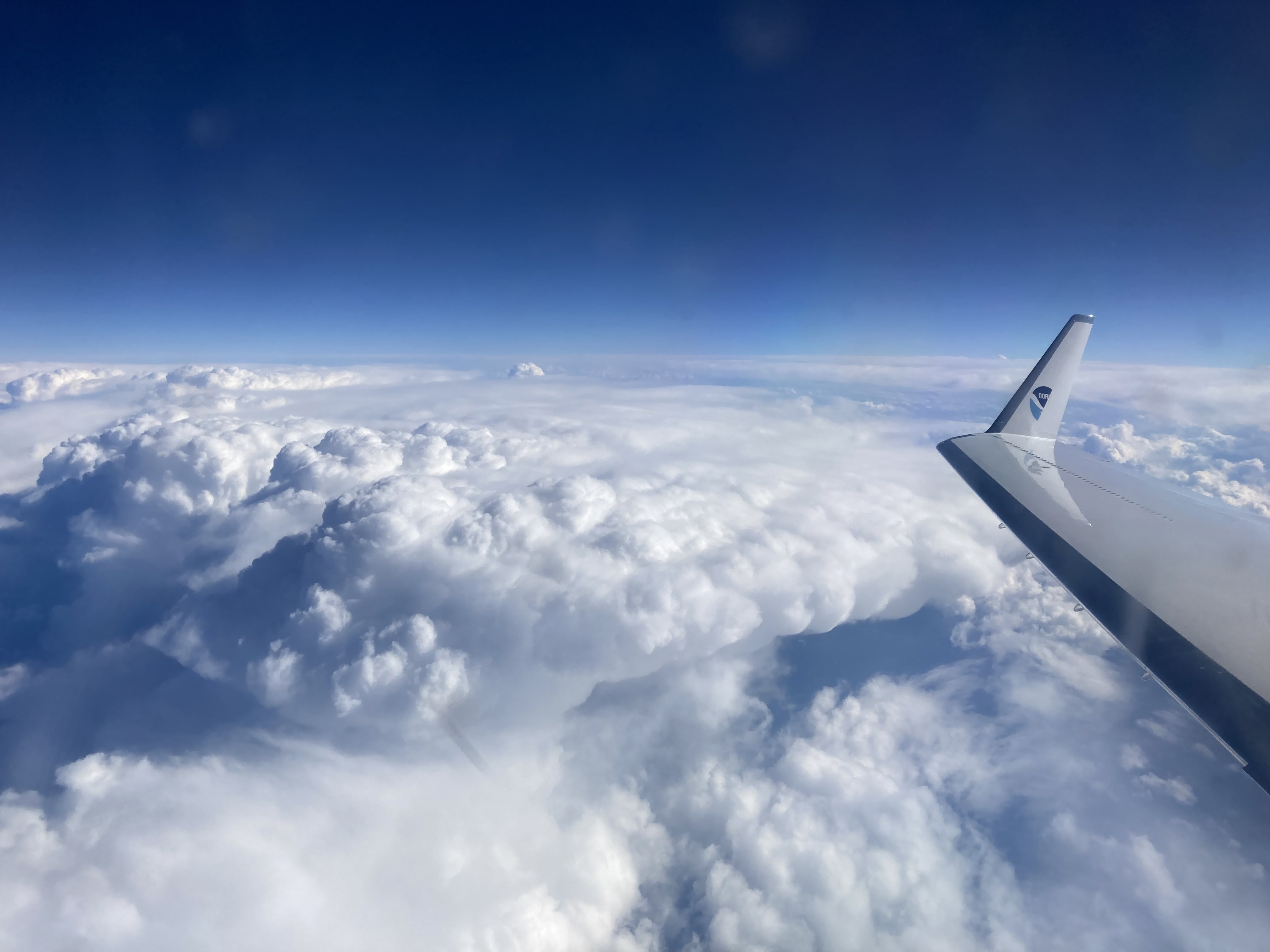 Photo showing the view from NOAA's Gulfstream IV-SP as it flies over an atmospheric river system during a mission on January 9, 2023. (Image credit: NOAA)