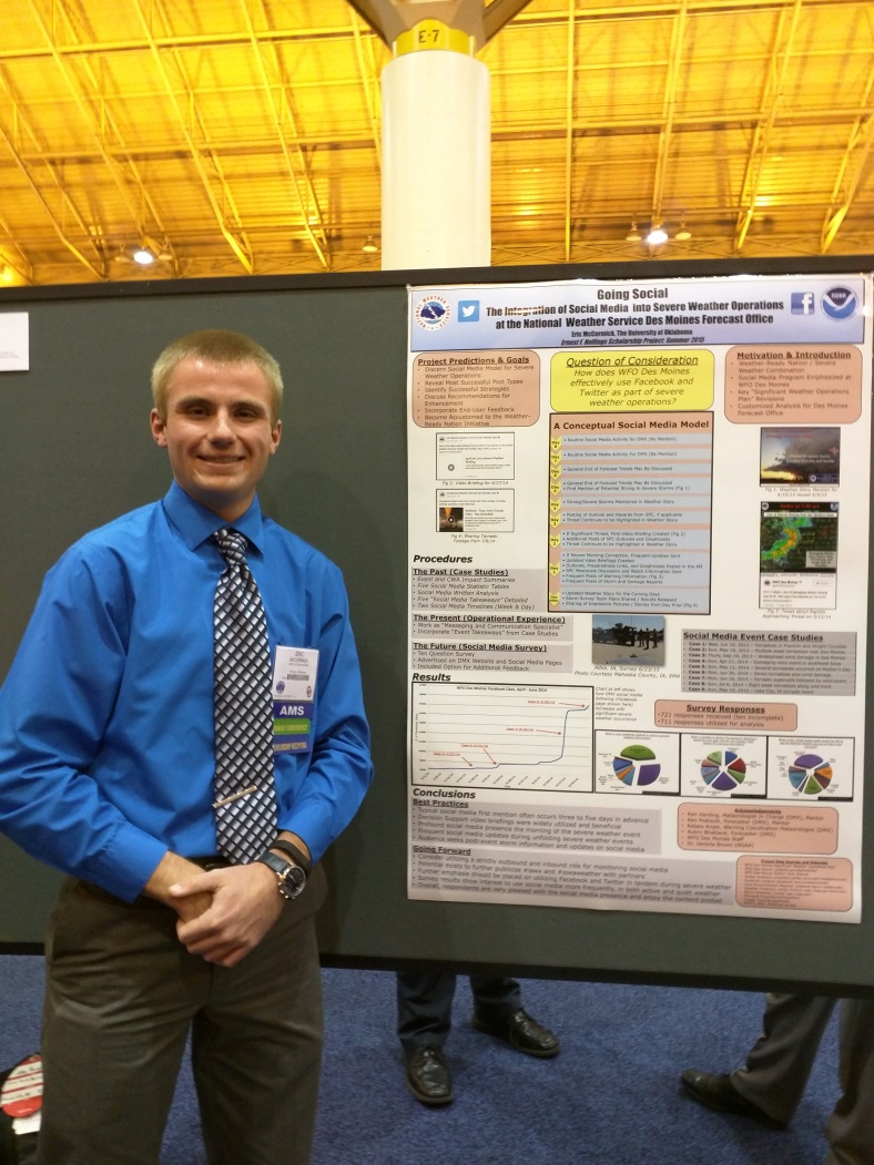 Eric McCormick, a NOAA Hollings Scholar from the University of Oklahoma, presenting his poster at the AMS Annual Meeting in New Orleans, LA (Photo Credit: John Baek).