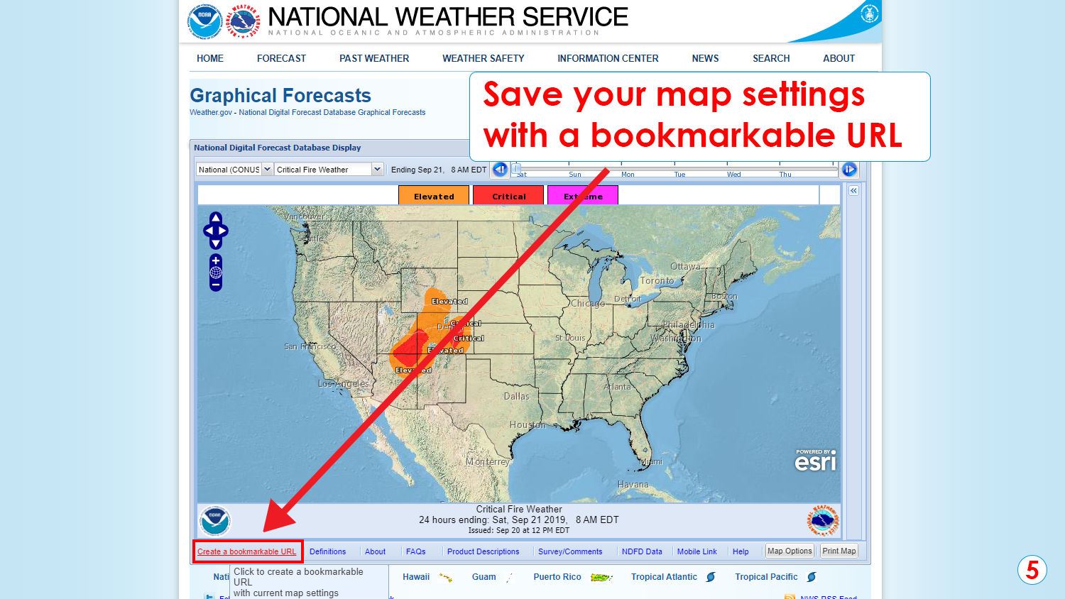 Step 5: Save your map settings with a bookmarkable URL. 