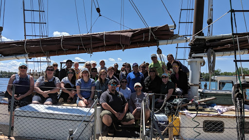 Teachers from across the Great Lakes aboard the ISEA’s “schoolship.” Sailing aboard the Great Lakes schooner was just one part of a B-WET funded professional development training course including watershed and environmental concepts and curriculum development.