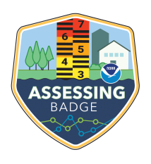 The assessing badge shows trees, some buildings, and a measuring stick.