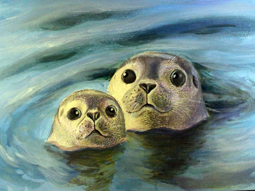 "Harbor Seals" by Donna X., Grade 5. Marine Art Contest 2018.