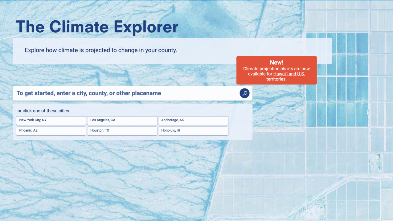 screenshot of Climate Explorer tool interface