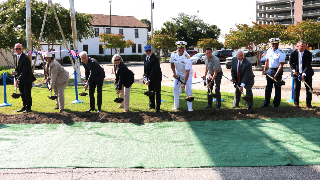 Photo of officials breaking ground on renovations to the NOAA pier facility in North Charleston, South Carolina, on July 30, 2024.