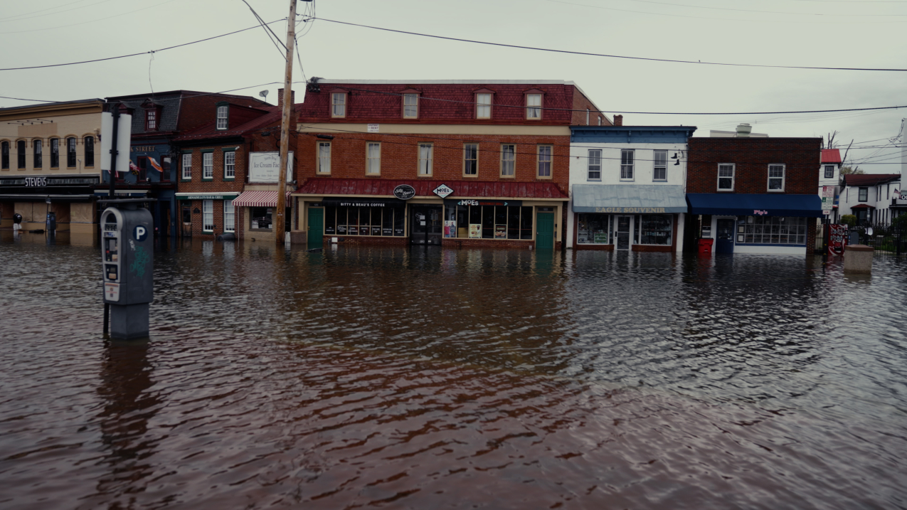 Aerial image of high tide flooding April 12, 2024, in Annapolis, Maryland.