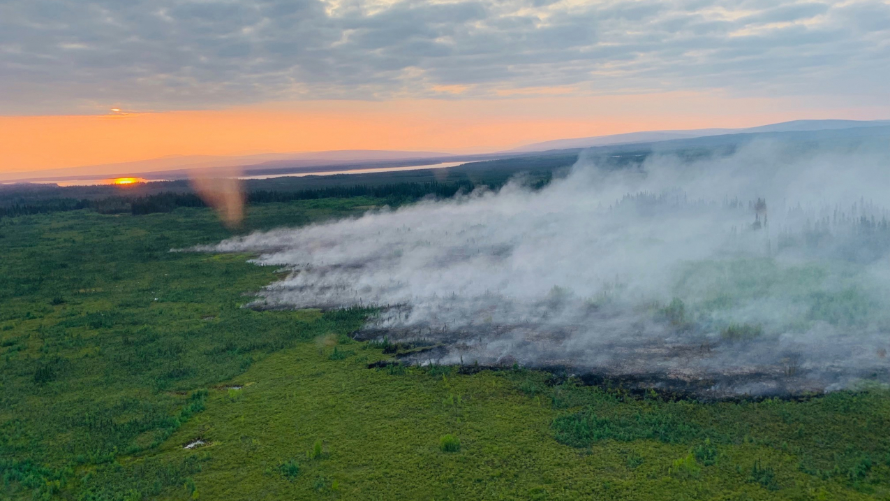 An abnormally hot, dry July 2019 for Alaska: The Boney Creek Fire (aerial photo) was started on July 18 by lightning and was burning about 10 miles southwest of the village of Tanana and about 2 miles southeast of the nearest allotments as of July 19.