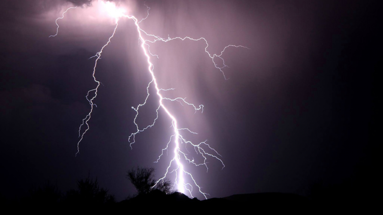 A large, branched bolt of lightning.