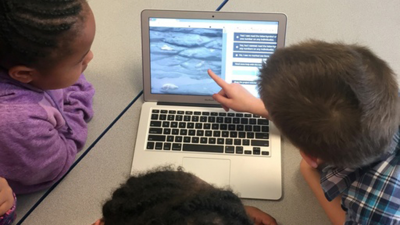 Second graders from an elementary school in Memphis, Tennessee work together to classify images on Steller Watch, a citizen science project in which volunteers review images of Steller sea lions from the remote Aleutian Islands. 