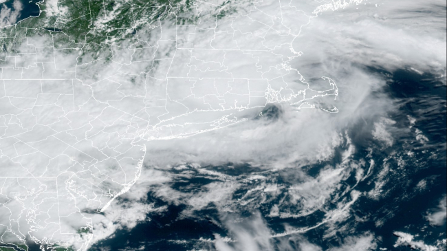An image of Hurricane Henri as it made landfall near Westerly, Rhode Island, at 12:15 pm EDT on August 22, 2021.