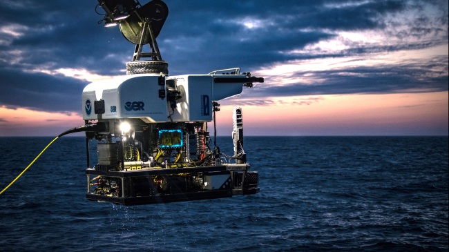 NOAA’s remotely operated vehicle Deep Discoverer is recovered after diving on the Gully Marine Protected Area off of Nova Scotia, Canada, during the Deep Connections 2019 expedition.