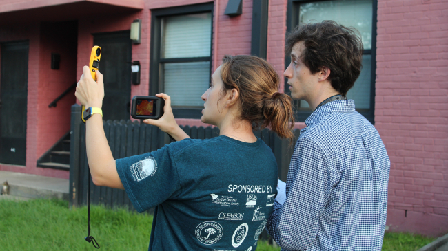 Volunteers collect indices of heat exposure and thermal images of surfaces in a Charleston, South Carolina, community.