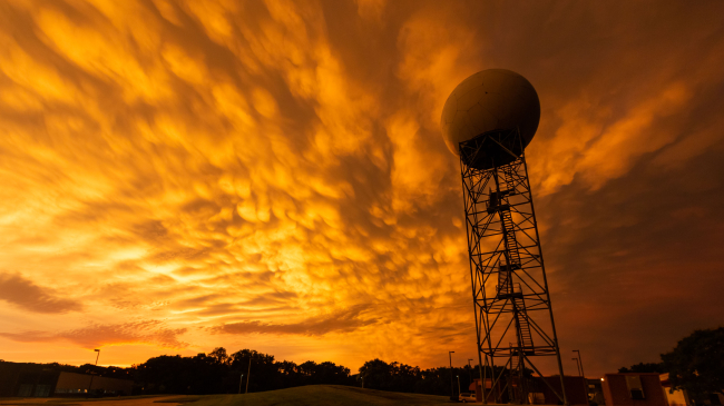 The National Weather Service's St. Louis Forecast Office in front of mammatus clouds.