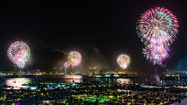 Independence Day fireworks over San Diego Bay.