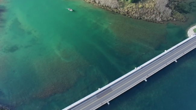 Aerial view of the Little Rapids restoration project site on the St. Marys River in Michigan.