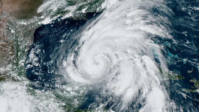 A satellite image of Hurricane Helene moving into the Gulf of Mexico taken by NOAA's GOES-16 (GOES East) satellite at 3:51 pm (ET) on Sept. 25, 2024.